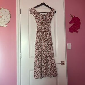 White and Red Flower Pattern Floral Dress